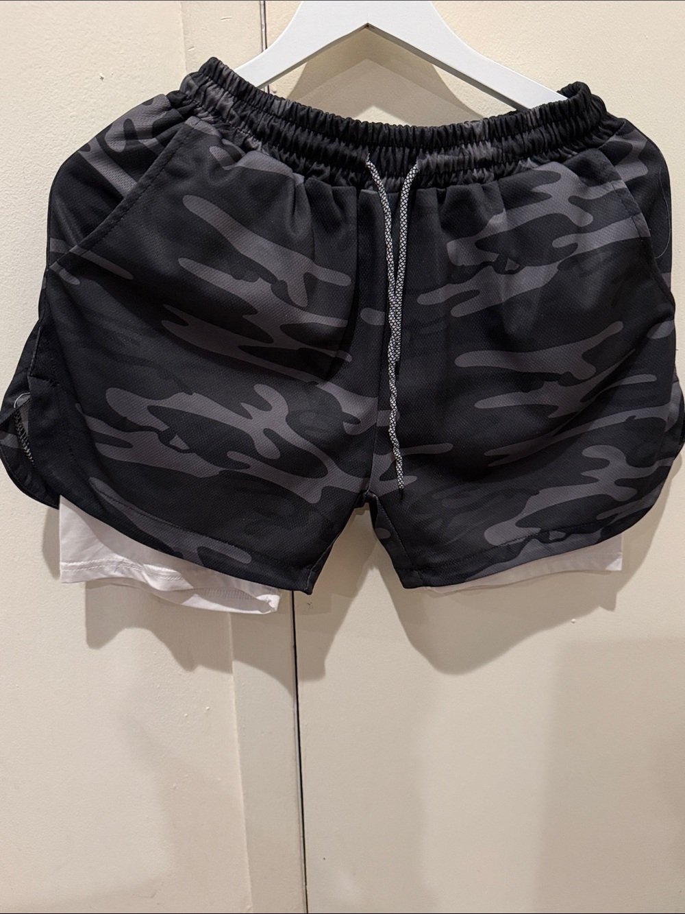 Men's Black Camo Athletic Shorts with Inner Liner